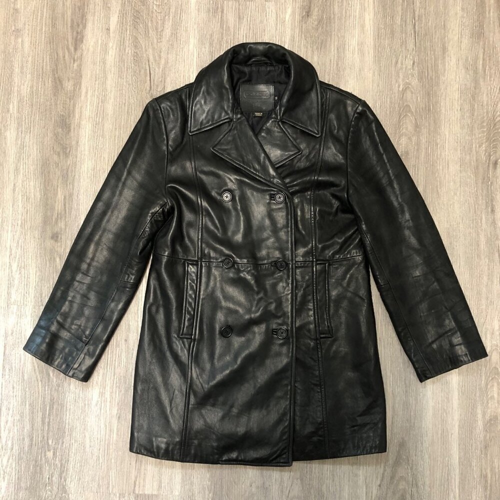 Vintage Coach Genuine Black Leather Jacket Women Size Small Double Breasted Coat